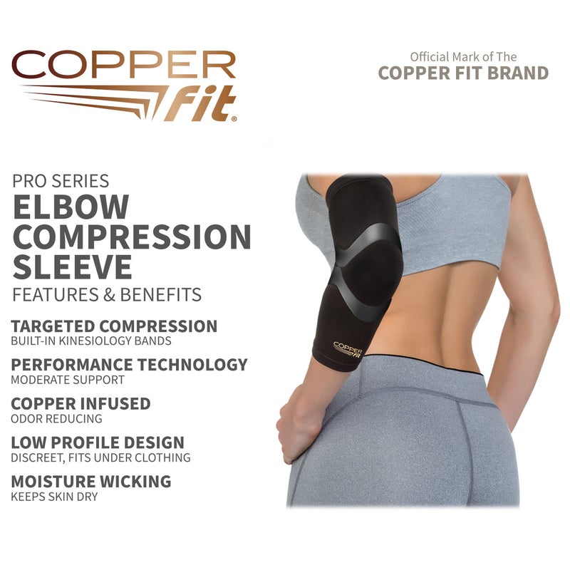 Copper Fit Pro Series Performance Compression Elbow Sleeve, Black with Copper Trim, Large - Image 4